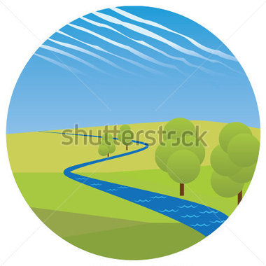 Riverside Vector Illustration With River Trees Clouds And Sky