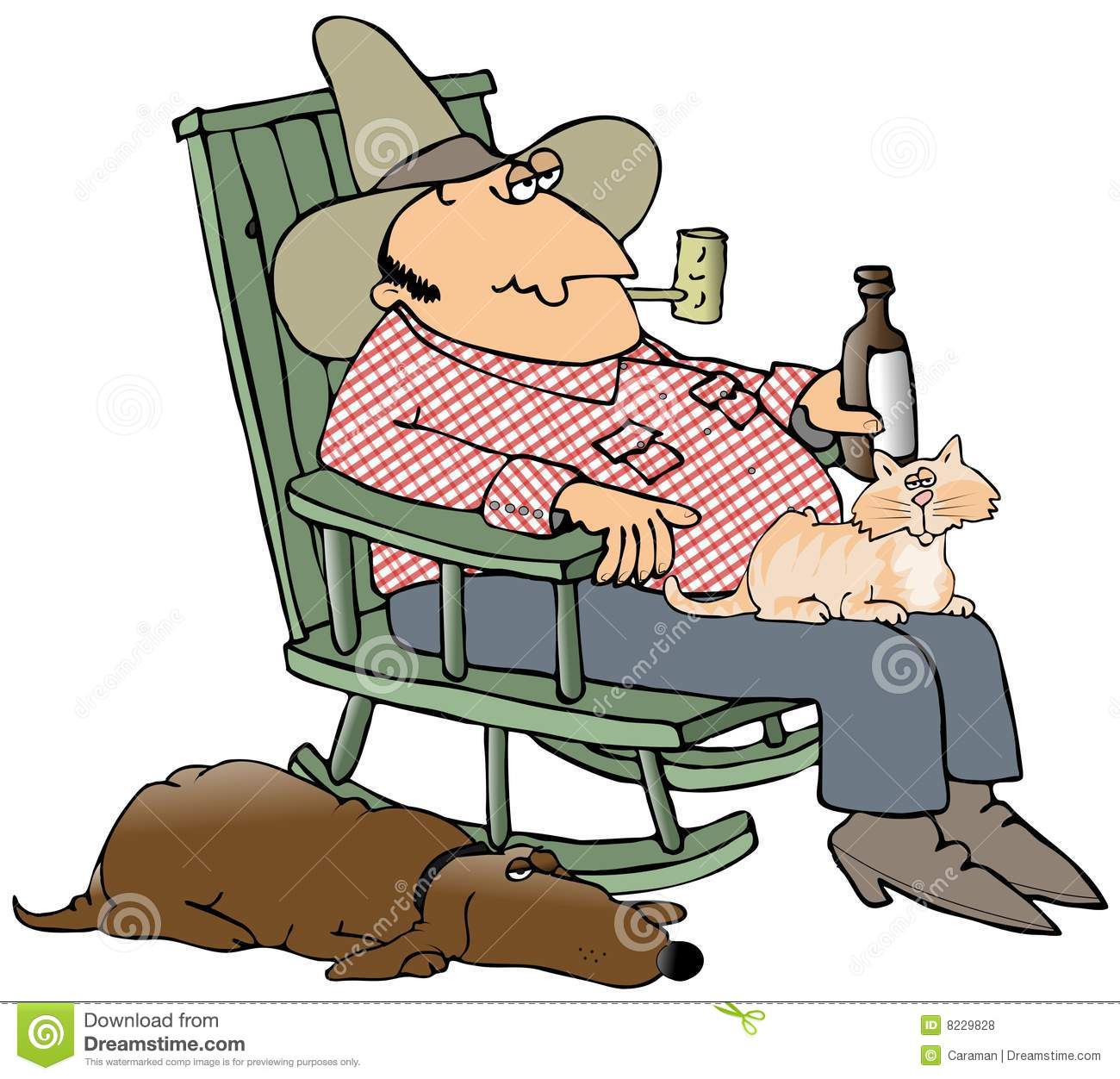 This Illustration Depicts A Hillbilly In A Rocking Chair With A Cat On