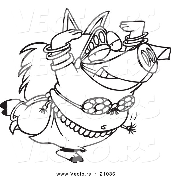 Vector Of A Cartoon Belly Dancing Pig Coloring Page Outline By Ron    