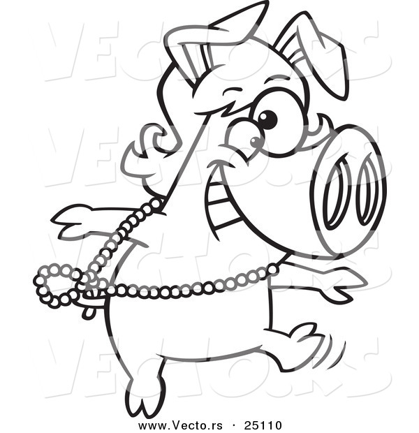 Vector Of A Cartoon Dancing Pig In A Wig Coloring Page Outline By