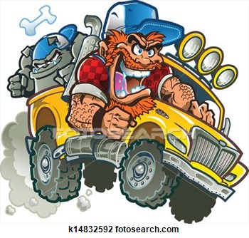 Wild Crazy Redneck In Pickup Truck With Trucker Hat Red Hair Beard