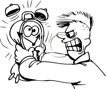 2705 5336 Cartoon Of A Man Strangling His Alarm Clock Clipart Image