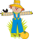 33651 Clip Art Graphic Of A Friendly Scarecrow In A Pumpkin Patch