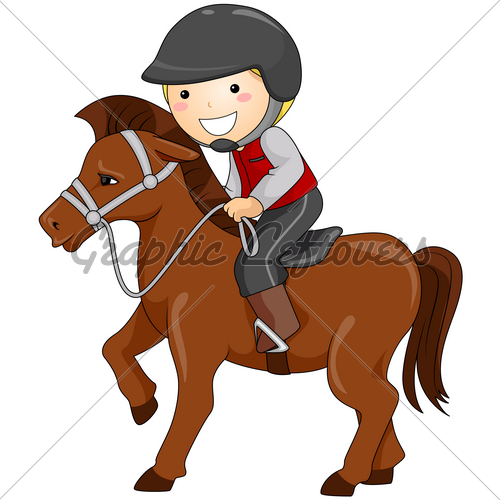 Boy Horseback Riding With Clipping Path