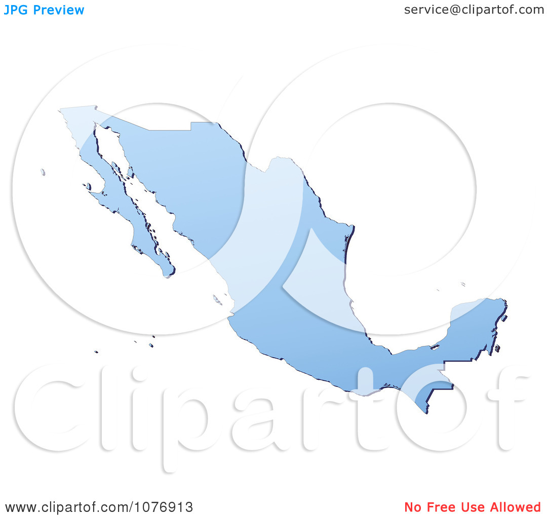 Clipart Gradient Blue Mexico Mercator Projection Map   Royalty Free