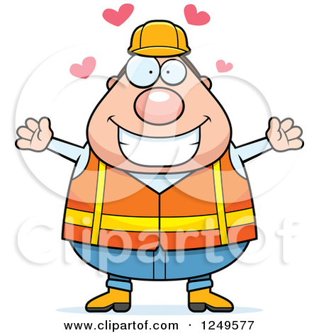 Clipart Of A Loving Chubby Road Construction Worker Man Wanting A Hug