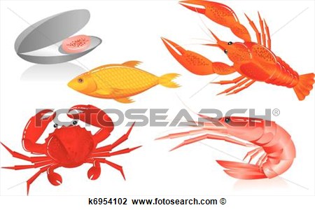 Clipart   Seafood  Oyster Shrimp Crawfish Crab And Fish  Fotosearch