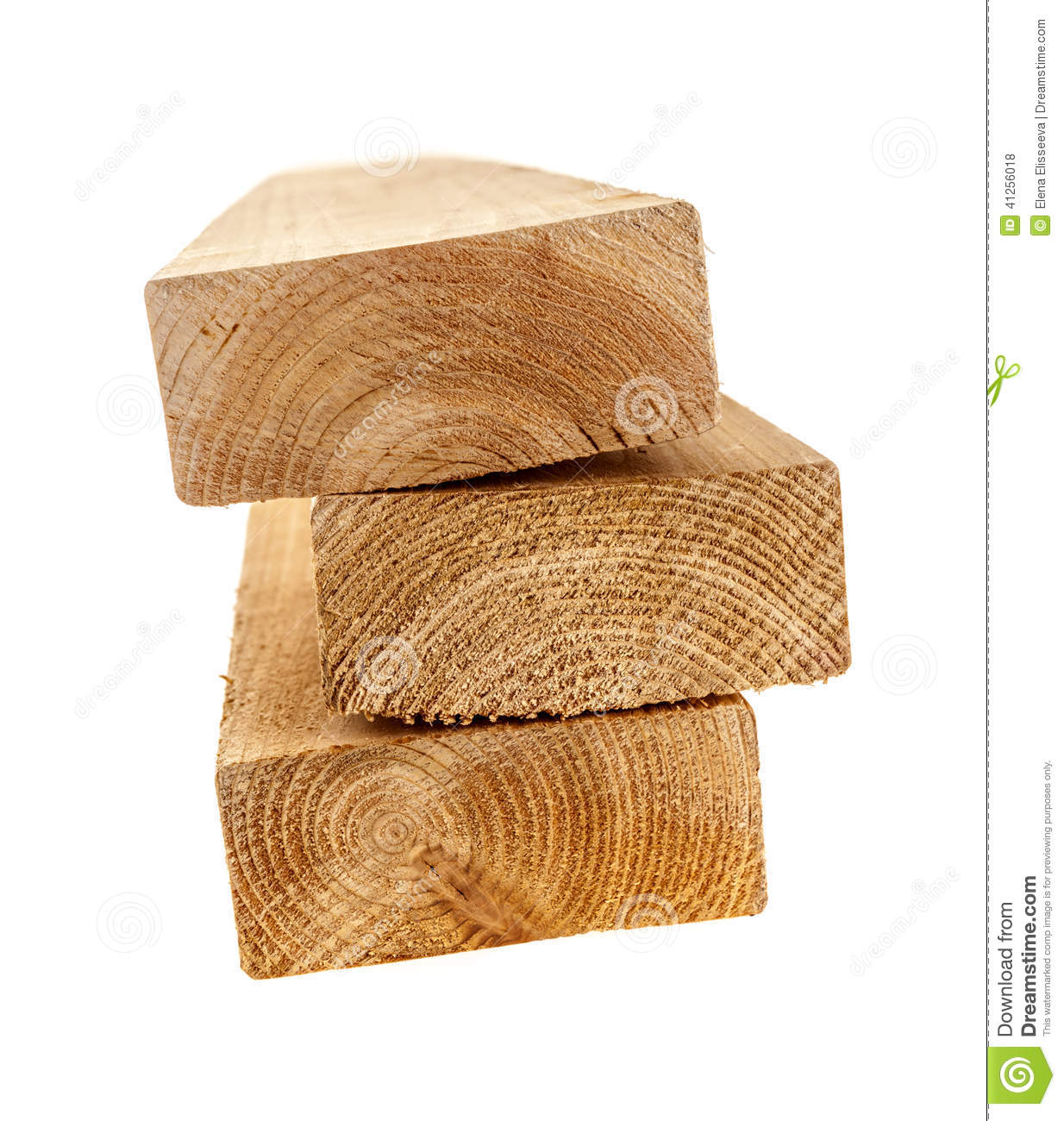 Edge Of Three Cedar Two By Four Wood Boards On White Background