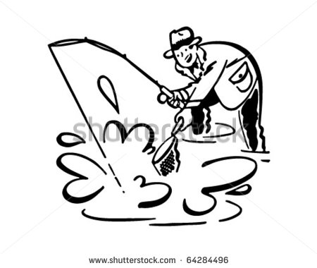 Fisherman With Net   Retro Clipart Illustration   64284496