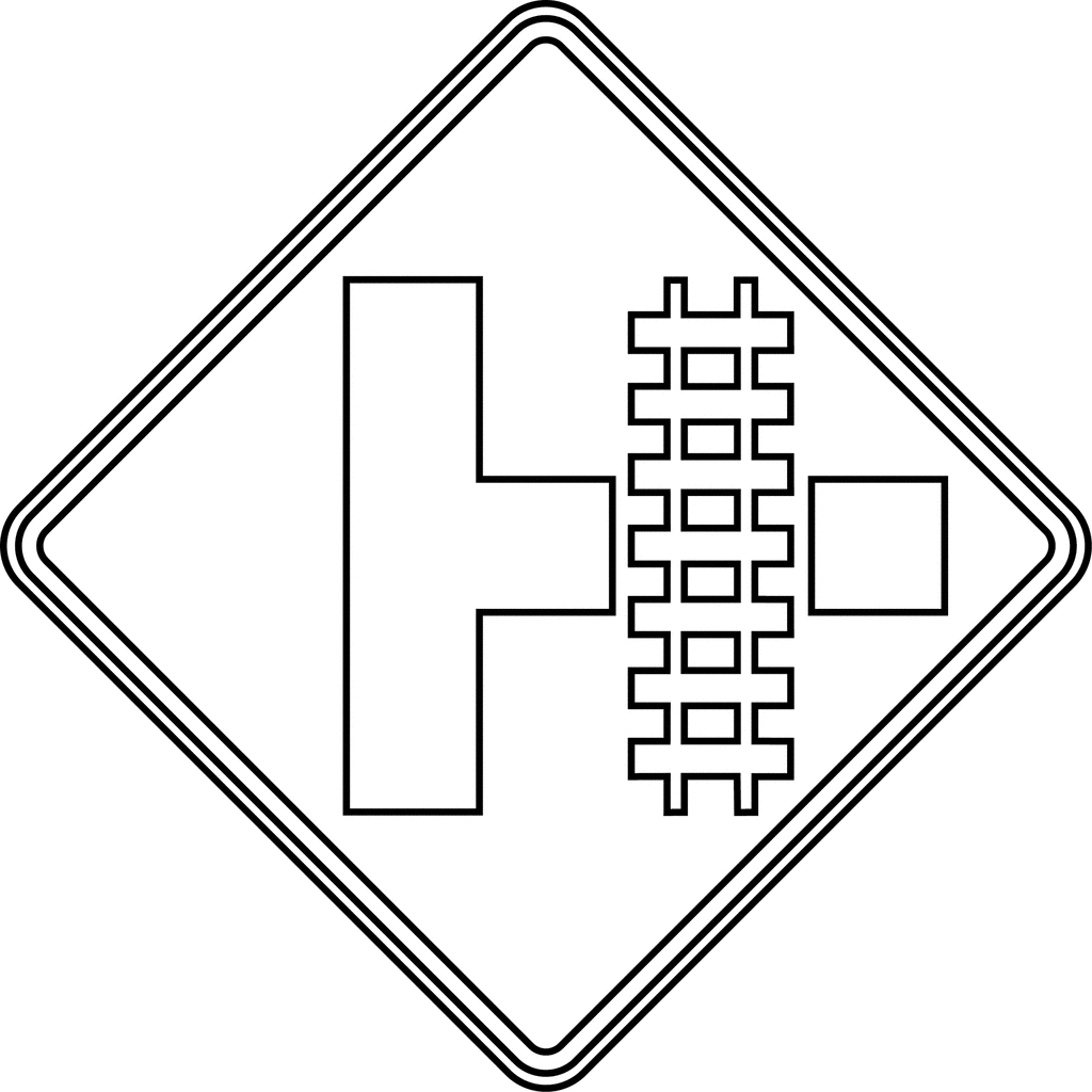 Grade Crossing Advance Warning T Intersection Outline   Clipart Etc