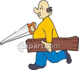 Man Carrying A Saw And Lumber   Royalty Free Clipart Picture