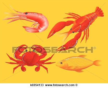 Seafood  Shrimp Crawfish Crab And Fish View Large Clip Art Graphic