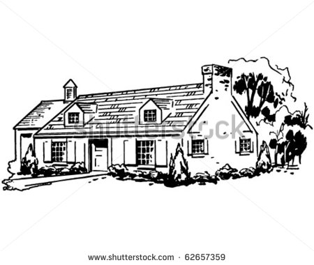 Typical House   Retro Clipart Illustration   Stock Vector