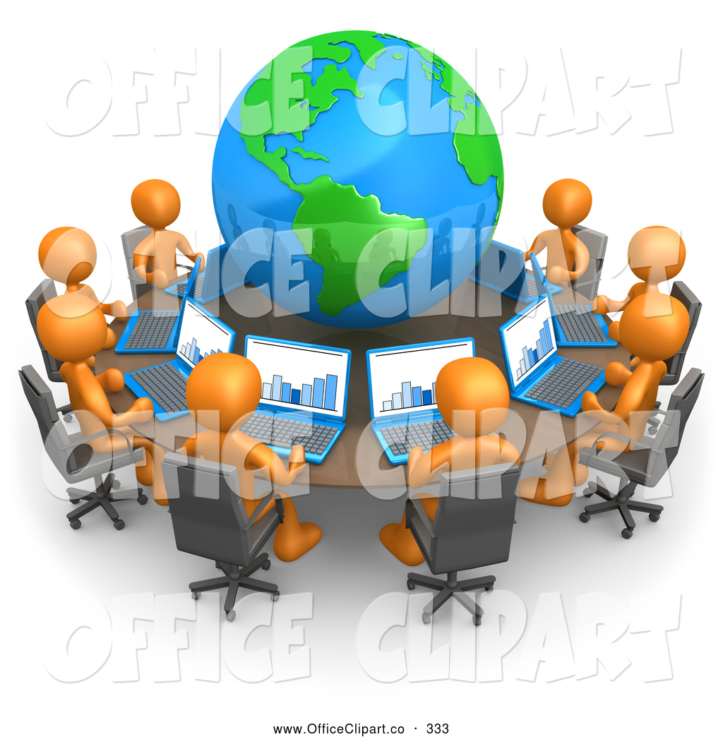 Vector Clip Art Of A Group Of Orange People Working On Laptops At A