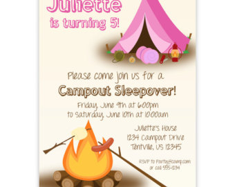 Camping Invitation   Pink Purple Camping Tent Sleeping Bag Camper