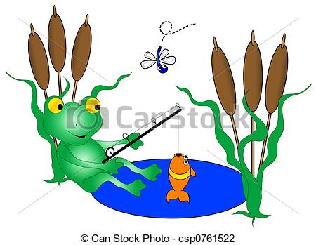 Clipart Fishing Pond Frog Fishing In A Pond