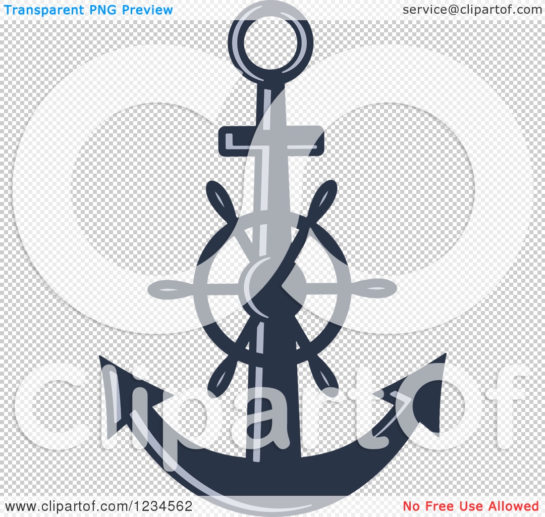 Clipart Of A Blue Nautical Anchor And Helm 2   Royalty Free Vector