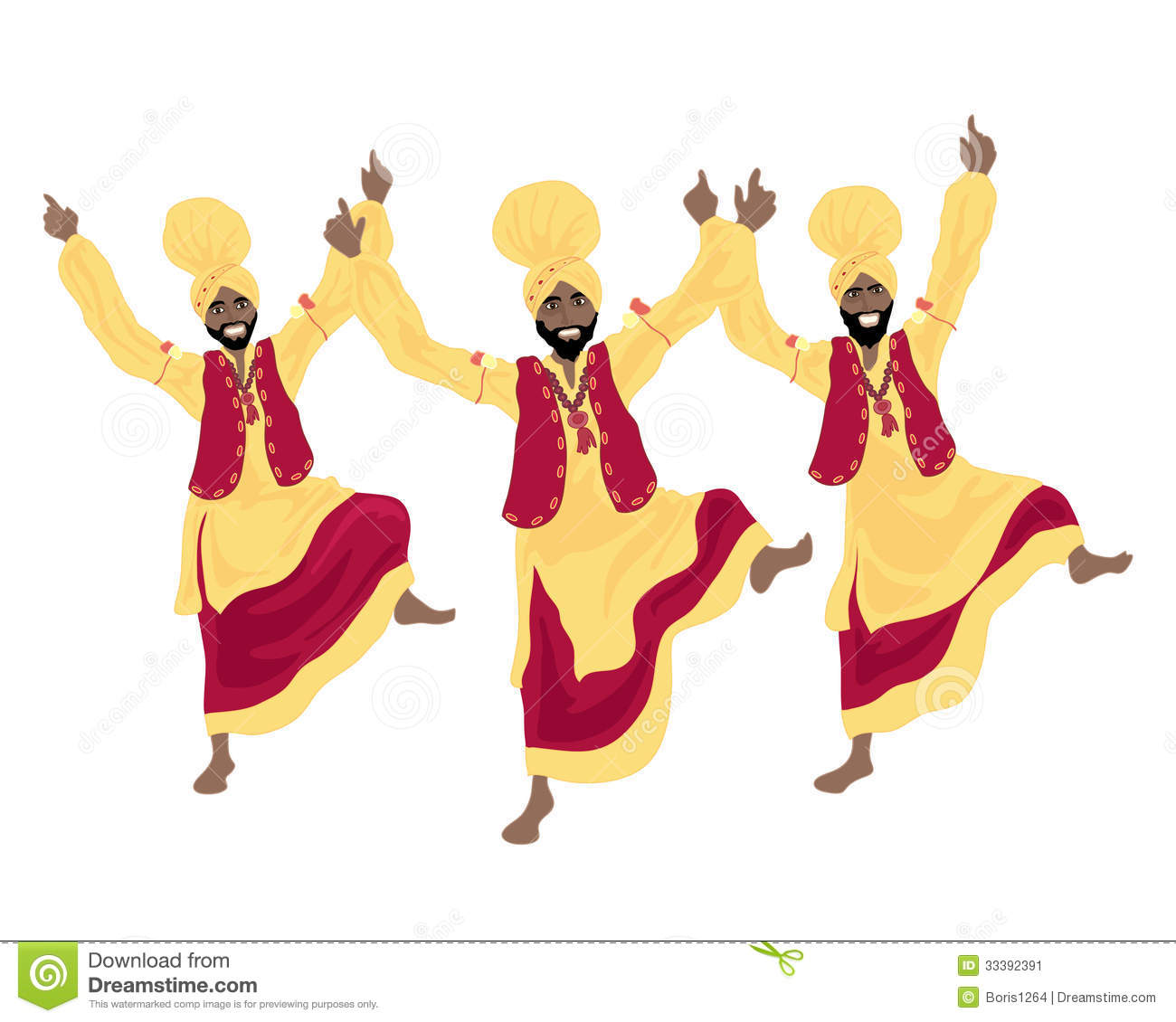     Dance In Colorful Red And Yellow Traditional Dress On A White
