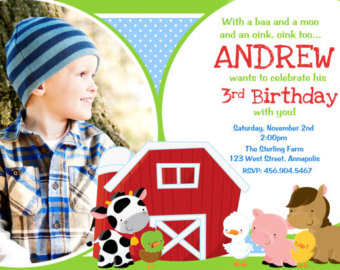 Farm Barn Yard Animal Birthday Party Invitation   Digital File