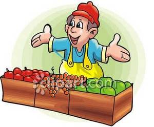 Farmer Selling Vegetables And Fruits   Royalty Free Clipart Picture