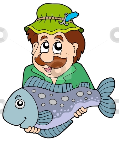 Fisherman Holding Big Fish Stock Vector Clipart Fisherman Holding Big