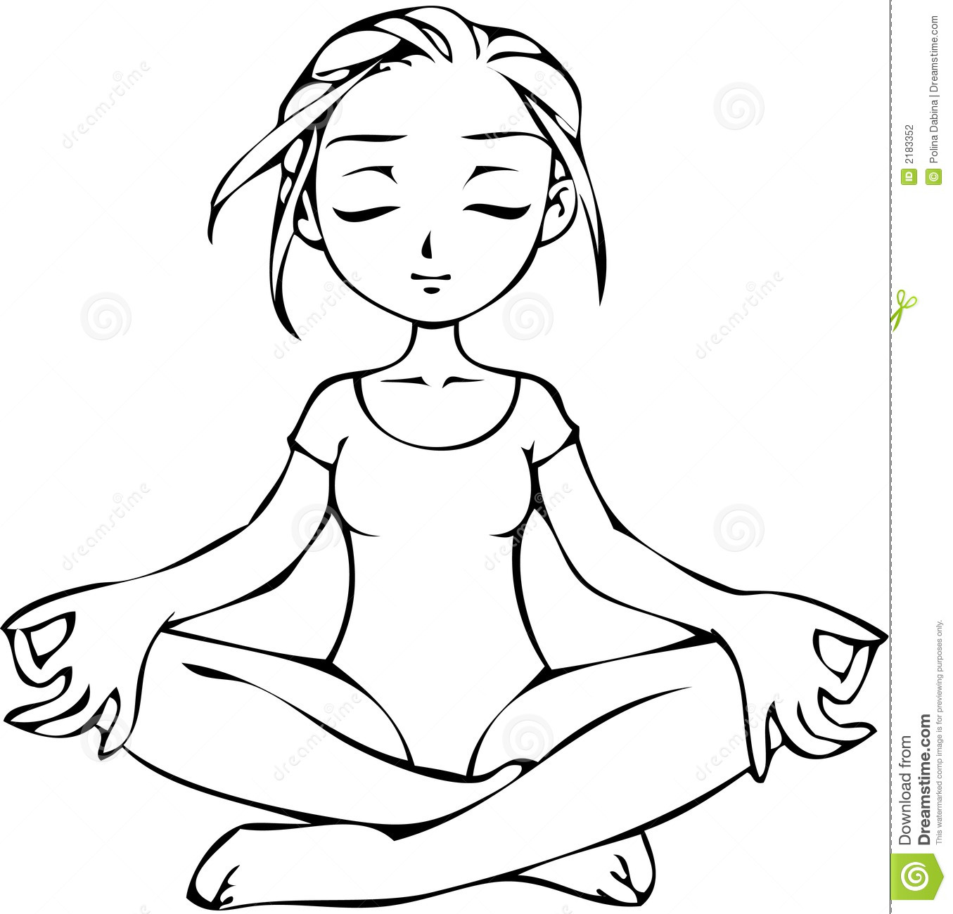 Girl In Yoga Meditation Position Stylized Black And White Vector