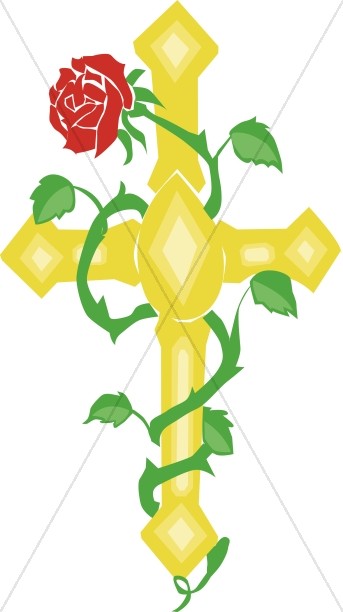 Gold Cross With Red Rose Vine   Cross Clipart