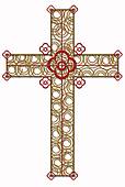 Golden Cross With Red Element   Clipart Graphic