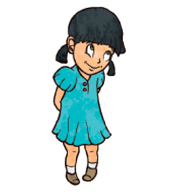 Illustration  Cute Shy Cheerful Little Girl In Blue Dress   Clipart