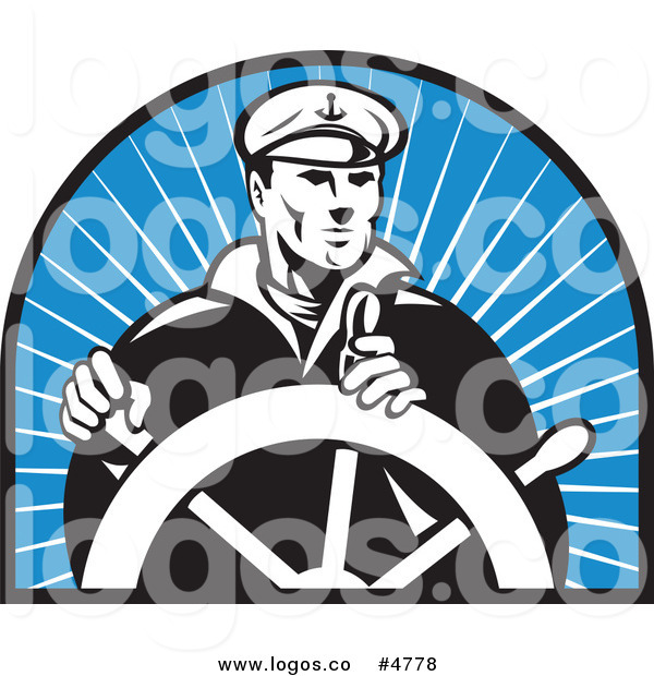     Nautical Captain And Helm Over Blue Rays Logo By Patrimonio    4778