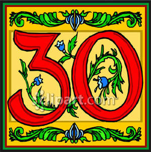 Red Number 30 With Flowers   Royalty Free Clipart Picture