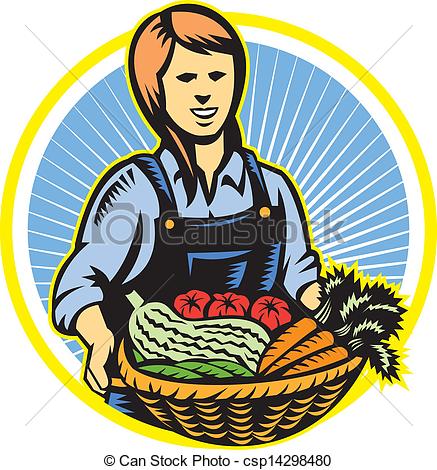 Vector Of Organic Farmer Farm Produce Harvest Retro   Illustration Of