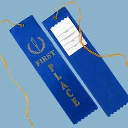Wholesale 8 Blue Satin Award Ribbons With First Place Stamped On In
