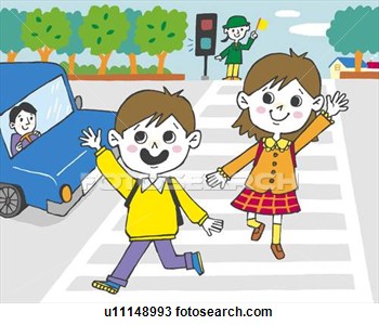 Children Crossing The Road Painting Illustration Illustrative View