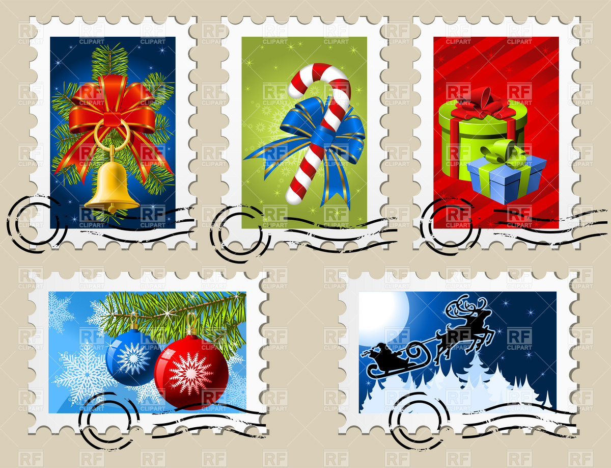 Christmas Postage Stamps Download Royalty Free Vector Clipart  Eps 