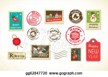 Christmas Set Of Vintage Postage Stamps  Eps Clipart Gg62847720