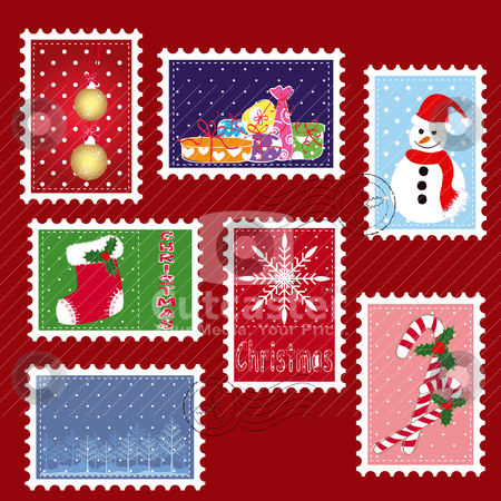 Christmas Stamp Postage Stock Vector Clipart Sets Of Winter Christmas    
