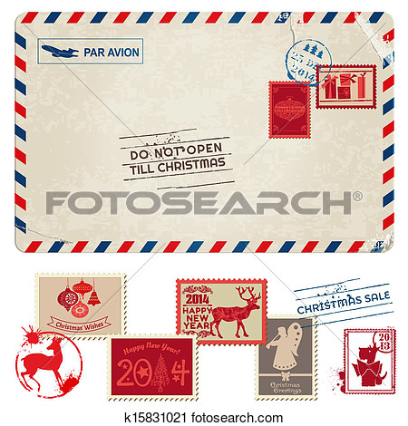 Christmas Vintage Postcard With Postage Stamps   For Design Scrapbook