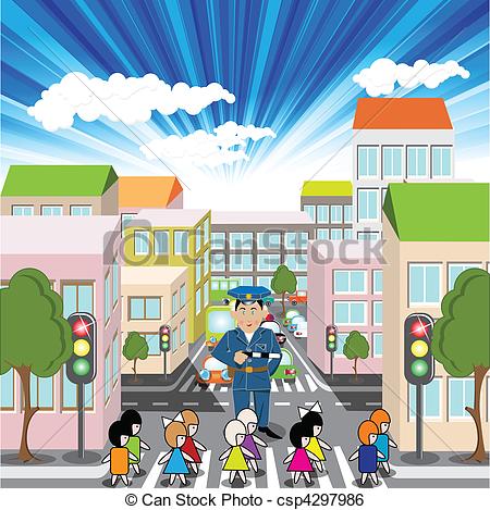 Clip Art Vector Of Pedestrian Crossing   Illustration Town Street And