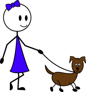 Dog On Leash Cartoon Clipart Image   Cartoon Stick Figure Girl Walking
