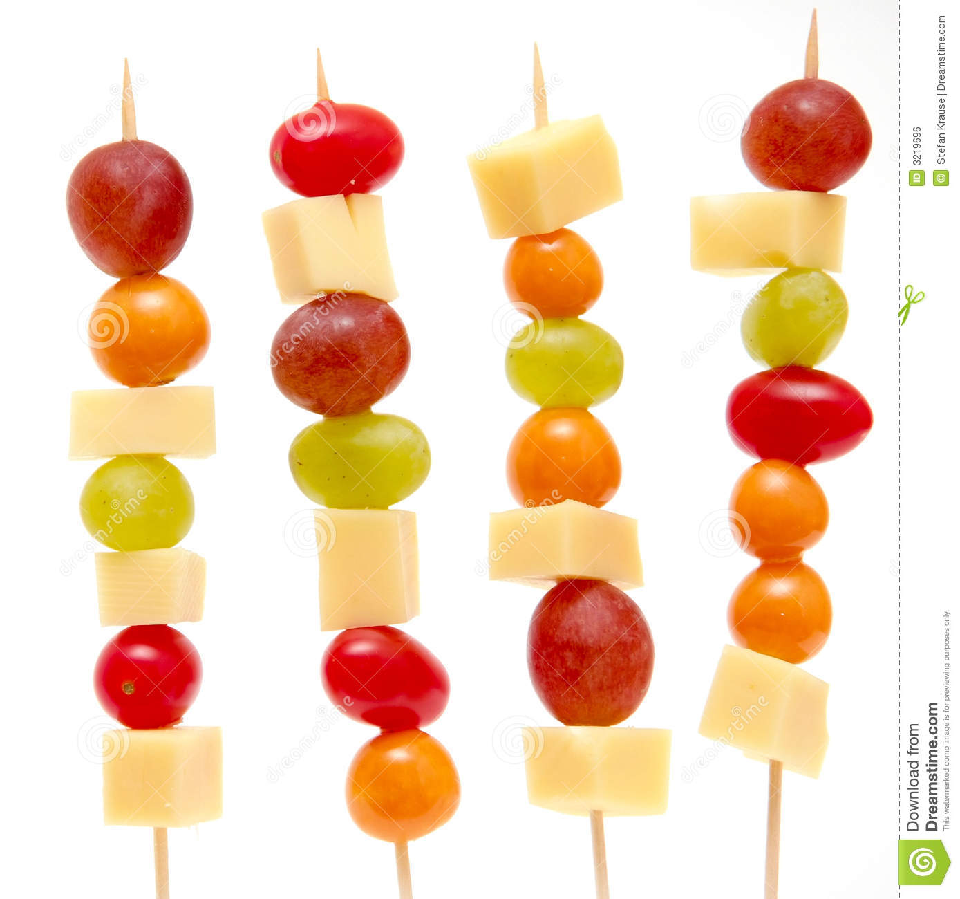 Fruit Shashlik Sticks With Tomato Grapes Physalis And Cheese On