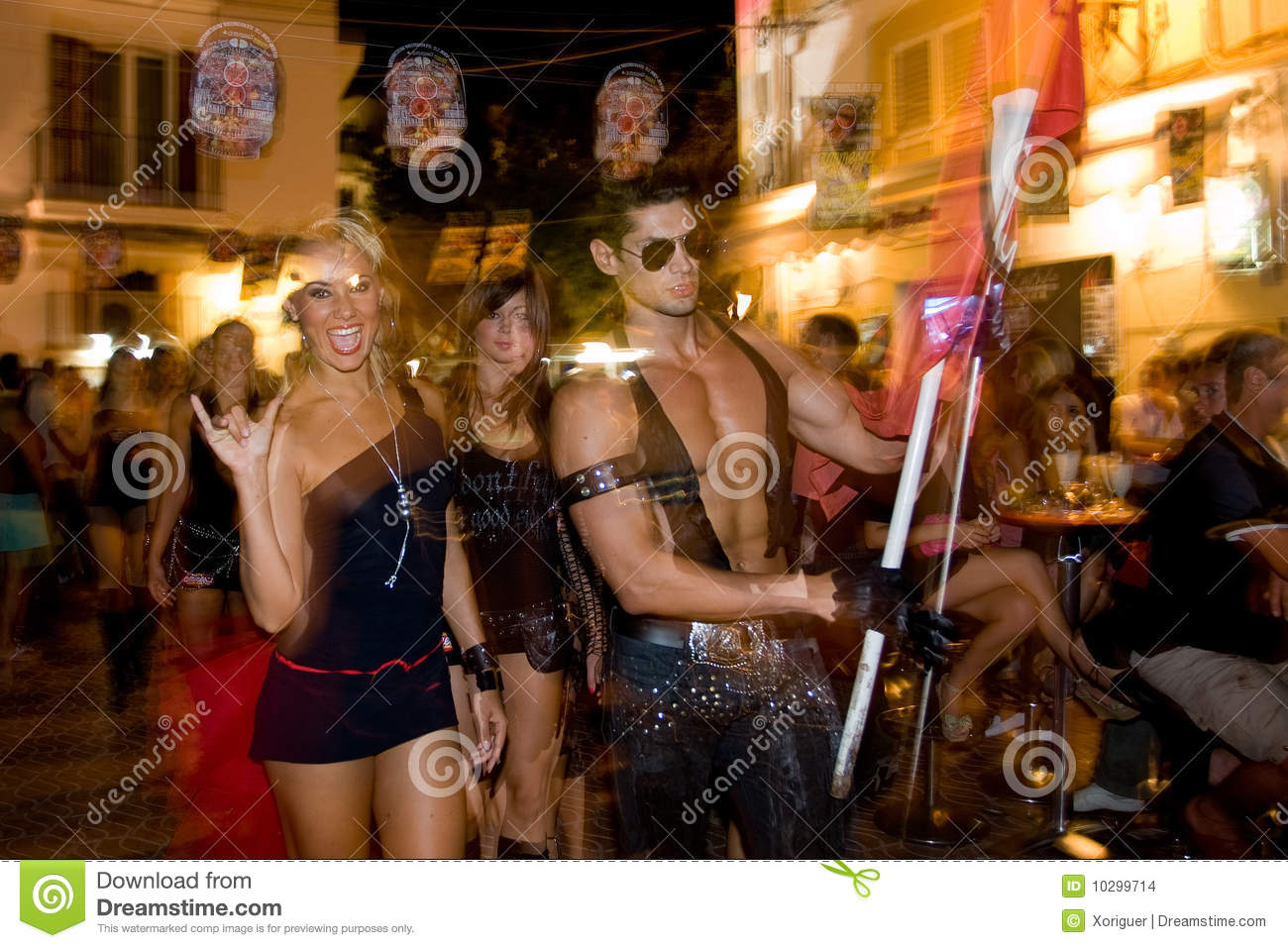 Group Of Beautiful Young People Promoting Clubs Party In Ibiza Old