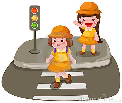 Illustration Of Isolated Two Girls Crossing The Street On White