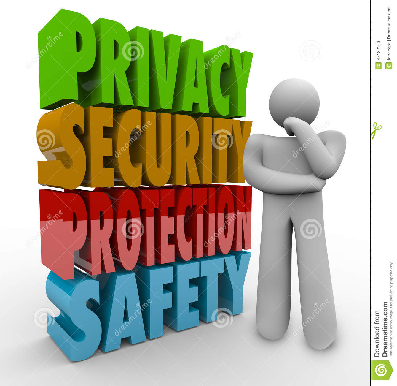 Privacy Security Protection Safety Thinker 3d Words Stock Illustration
