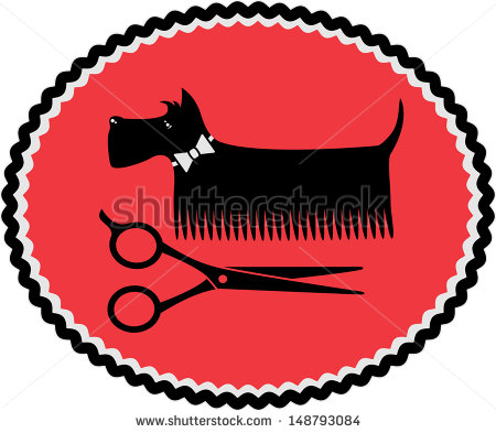 Red Sign In Frame With Grooming Dog And Scissors   Stock Vector