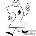 Royalty Free Cartoon Number 2 Green Holding Up Two Fingers Clipart    