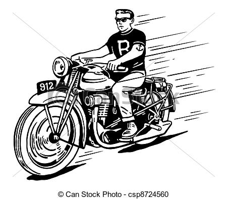 Vector Clipart Of Rebel On Vintage Motorcycle   Illustration Of Rebel