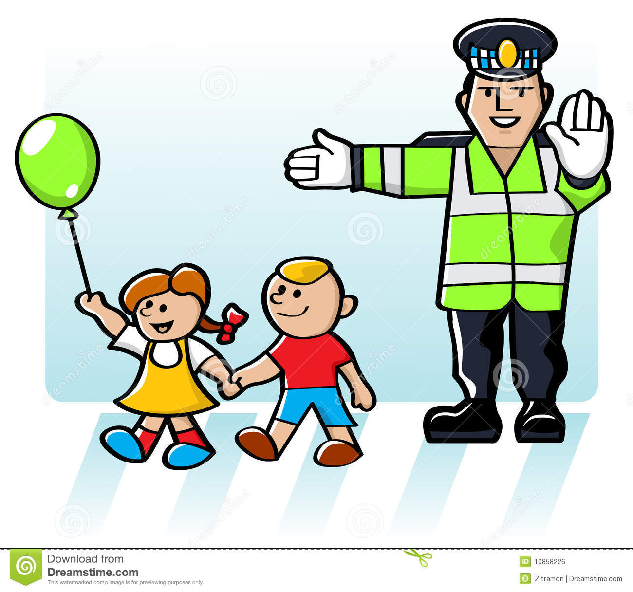 Vector Illustration Of A Crossing Guard Stopping The Flow Of Traffic