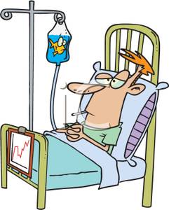     Bed With A Thermometer In His Mouth And A Fish In His Iv Bag   Clipart