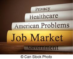 Book Title Of Job Market Isolated On A Wooden Table Over
